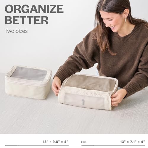 Image of Aerotrunk Compression Packing Cubes for Travel - Luggage Organizer Bags - Double Zipper Packing Cubes for Suitcases (2-Pack, Beige)