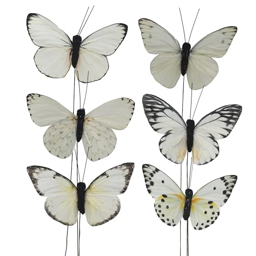 YCHTEWY - Lot de 12 faux papillons en plumes pour décoration artisanale avec fil métallique pour...