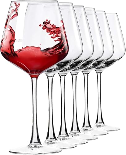 Hand Blown Red Wine Glasses Set of 6 23 oz Burgundy Wine Glasses With Long Stem Large Premium Crystal Wine Glass Unique Gift for Wedding Anniversary Mothers Day Clear