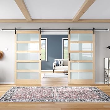 Double 42x84 inch Glass Sliding Barn Door Slab with 7ft Hardware Kit