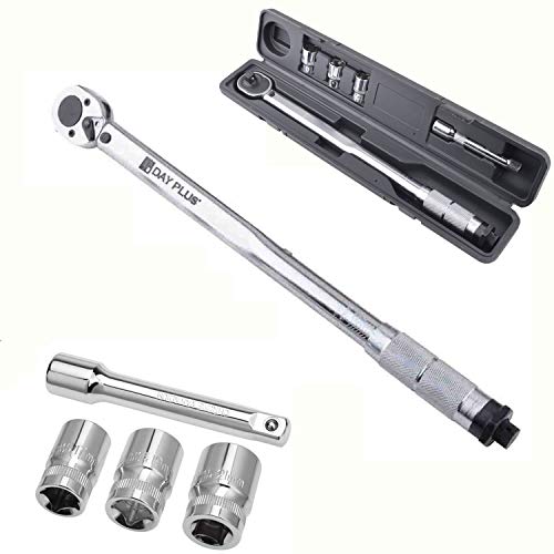 Autofather Torque Wrench 1/2" 28-210Nm Torque Tool 17, 19 and 21mm Sockets Ratchet with Extension