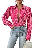 Zeagoo Blouses for Women Dressy Casual Button up Long Sleeve Pink Shirt Oversized Blouse Fashion XX-Large