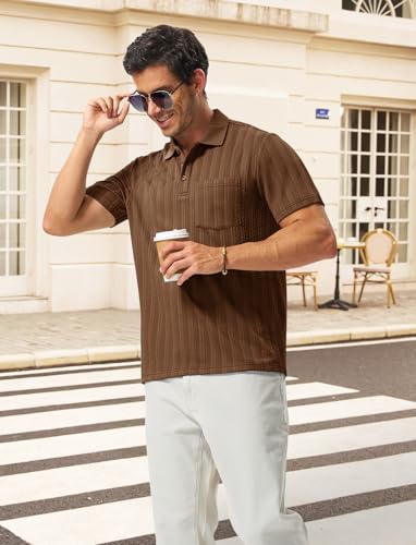 Image of TBMPOY Mens Casual Knit Polo with Pocket Textured Shirts Short Sleeve Classic Summer Vacation