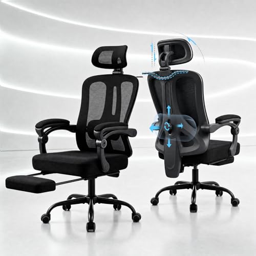Submi Sedia da Ufficio Ergonomica, Sedia da Scrivania con Schienale in Rete Traspirante,Sedia computer con Poggiapiedi, Supporto Lombare e Altezza Regolabile per Home,adulti, 150 kg, Nero