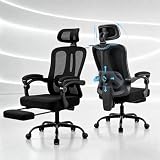 Submi Sedia da Ufficio Ergonomica, Sedia da Scrivania con Schienale in Rete Traspirante,Sedia computer con Poggiapiedi, Supporto Lombare e Altezza Regolabile per Home,adulti, 150 kg, Nero