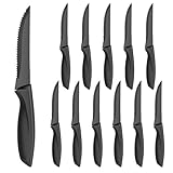 Skynzor 12 Pezzi Coltelli da Cucina in Acciaio Inox Tavola con Manico Polipropilene, Coltello Seghettato Affilati, Bistecca Bordo, Lavabile Lavastoviglie