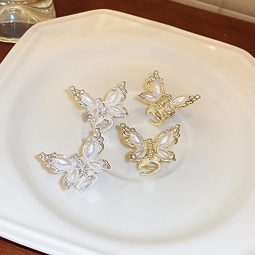 Set de 4 pinzas mini mariposa con cristales y perlas miniatura 4