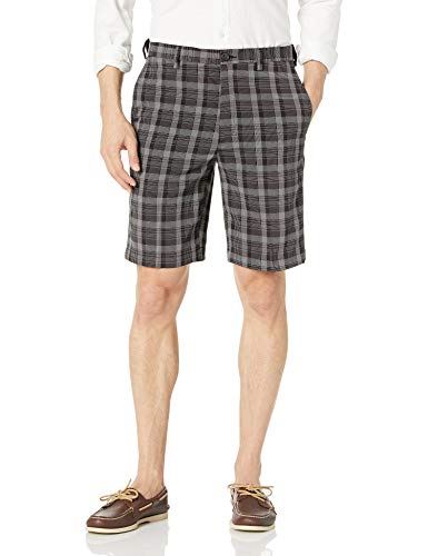 Haggar Men's Cool 18 Pro Straight Fit Stripe Plaid Flat Front Short, Black, 40