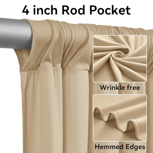 Image of 50x15ft Champagne Backdrop Curtains for Parties, Wrinkle Free Polyester Photo Backdrop Drapes 10 Panels 15 ft Long Back Drop Cloth for Wedding Birthday Photography Background Party