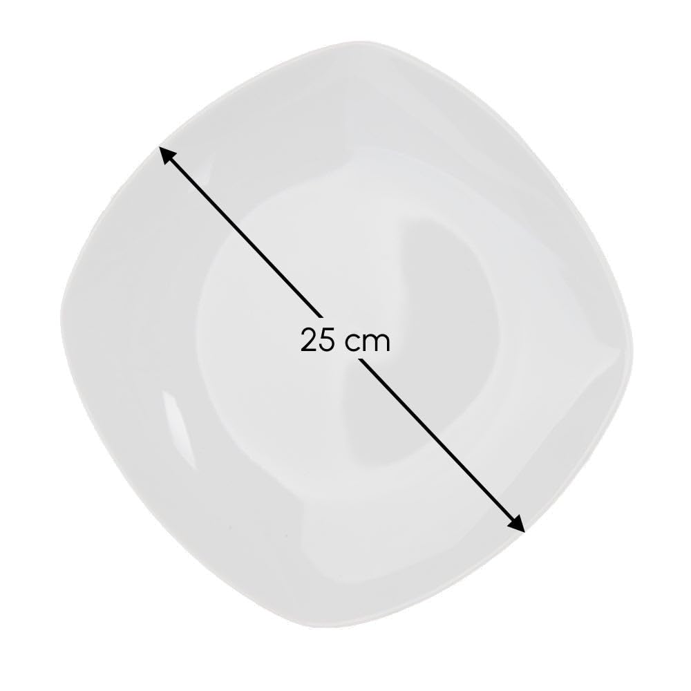 12 Platos Llanos de Porcelana Blanca - Juego de 12, Diseño Cuadrado, 25 cm, Aptos para Lavavajillas y Microondas, Color Blanco