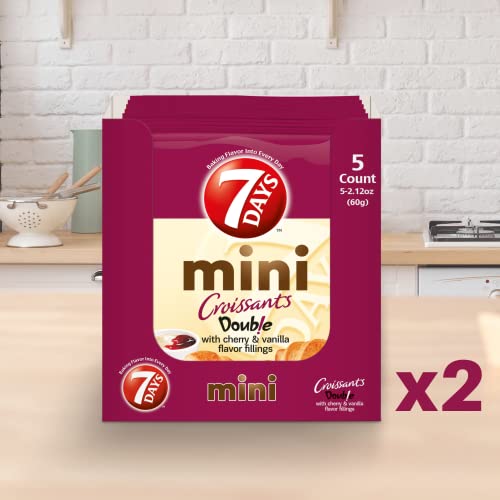 7Days Mini Croissant Pouches, Cherry & Vanilla Filling, Individual Size Snack Bag, On the Go Bakery Snacks (2.12oz, Pack of 10)