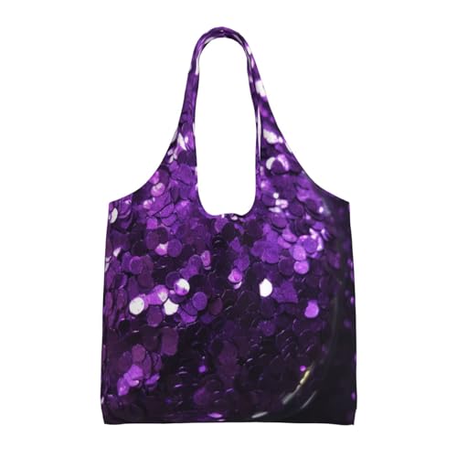 Canvas Tote Bag for Women Shoulder Tote Purse Reusable Grocery Bag Beautiful Purple Glitter Aesthetic Shopping Bags