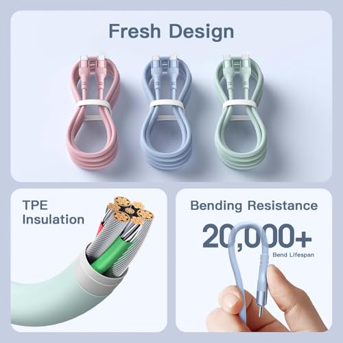 USB C Kabel 60W [3 Stück1.8M] PD 3.0 Schnellladekabel PPS USB C auf USB C Kabel für iPhone 17/Air/16/15 Serie, MacBook Pro/Air, iPad Pro, Galaxy S24, Pixel 9, Steam Deck usw (Blue, Pink, Green)