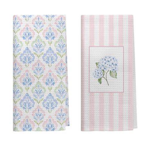 Kemingni Pink and Blue Grandmillennial Hydrangea Floral Kitchen Dish...