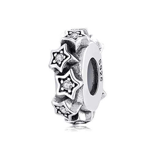 Image of Sparkling Spacer Charm Rubber Stopper Spacer Bead 925 Sterling Silver Clip Charm fit Pandora Style Charm Bracelets (Sparkling Star Spacer)