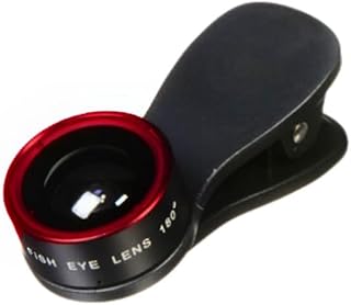 مجموعة عدسات كاميرا للموبايل 3 بـ 1 زاوية واسعة وعدسة ماكرو وعدسة عين السمكة بتصميم مشبك محمول للتصوير الفوتوغرافي للموبايلات الذكية والكاميرا والسفر والبورتريه والمناظر الطبيعية (أسود وأحمر)