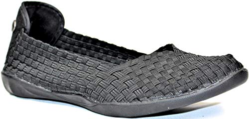 Image of Bernie Mev Catwalk Women's Stretch Woven Slip On Flat Shoes for Women Black Size 36