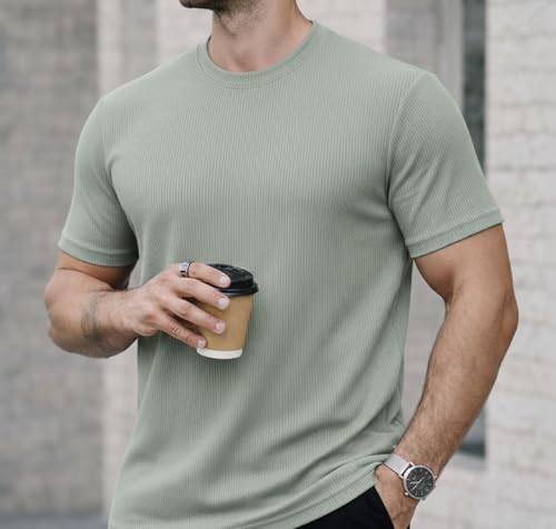 Image of Mack Jonney Men's Striped Ribbed Black Half Sleeve T-Shirt | Premium Soft Stretch Fabric | Casual Wear Round Neck Tee-M6358