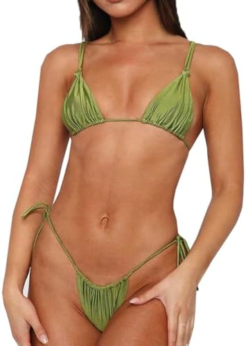 Womens Sexy Bikini Set Thong Hater String Cheeky Two Piece Swimsuits Double Shoulder Straps Swimwear Adjustable