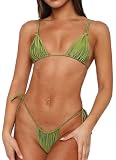 SuMuaSet Womens Sexy Bikini Set Thong Hater String Cheeky Two Piece Swimsuits Double Shoulder Straps Swimwear Adjustable (Grass Green,S)