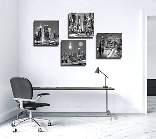 New York Wall Art Black And White Wall Art Canvas Wall Art Print Black And White Brooklyn Bridge,Empire State Building New York Poster Wall Art Modern Artwork For Office Home Decor 14X 14Inch X 4 #TOP6