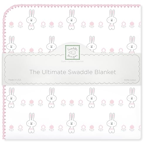 Image of SwaddleDesigns Large Receiving Blanket, Ultimate Swaddle for Baby Girls, Softest US Cotton Flannel, Best Shower Gift, Made in USA, Pastel Pink Garden Bunnie (Mom's Choice Award Winner)
