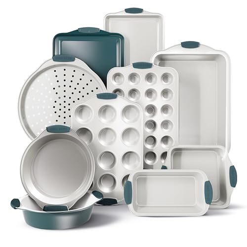 Country Kitchen Nonstick Stackable Bakeware Set - Heavy Duty, Durable, Easy Release Baking Set, Sage, 10 Pcs