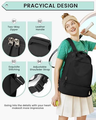 Image of Gym Backpack for Women, Gym Bag with Shoe Compartment, Water Resistant Lightweight Sports Yoga Travel Backpack with Wet Pocket,Cheer Backpack,Black
