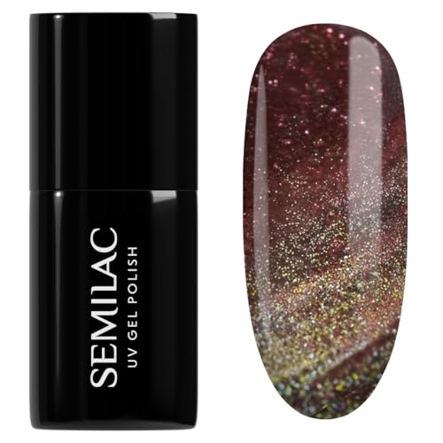 Semilac UV Nagellack 824 Digital Red 7 ml – Cat Eye Effekt, grüner-violetter Schimmer & holografischer Glanz – Galaxy Flash Kollektion