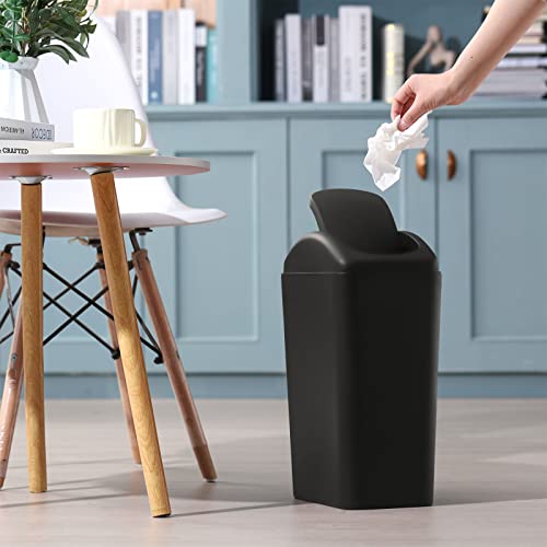 Image of Hoolerry 6 Pcs 3 Gallon /12 Liter Small Trash Can Plastic Kitchen Garbage with Lid Small Trash Bin for Bathroom Office Bedroom Kitchen Waste Outdoor (Black)