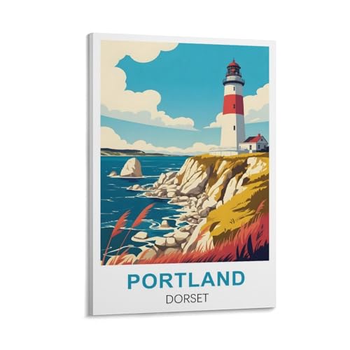 CNAHEIZ Portland Bill Dorset Vintage Travel Poster 12x18inch(30x45cm) Canvas Wall Art Print Painting for Wall Decor Living Room Bedroom