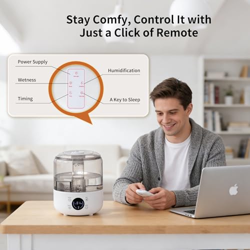 3L Top Fill Cool Mist Ultrasonic Humidifier for Bedroom, 30H Long Runtime, 32dB Ultra Quiet Baby Nursery Humidifier, Precise Humidity Sensor, Easy to Clean, 360° Nozzle for Large Room, Plants by Ryistc - Image 8