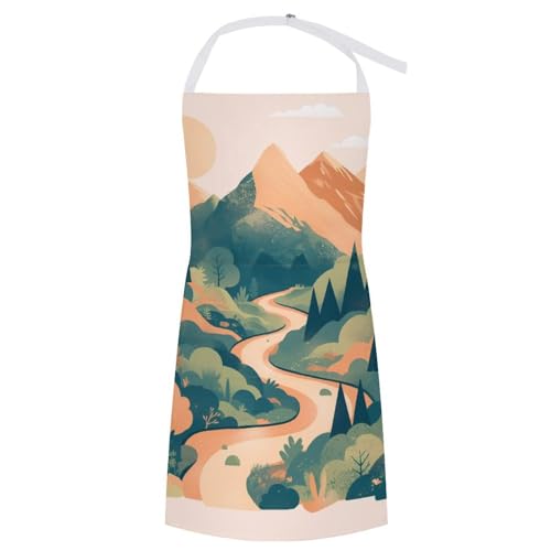 SanTyoh Aprons Mountain Tree And River Waterproof Cooking Aprons Baking Apron For Kitchen Chef Gardening