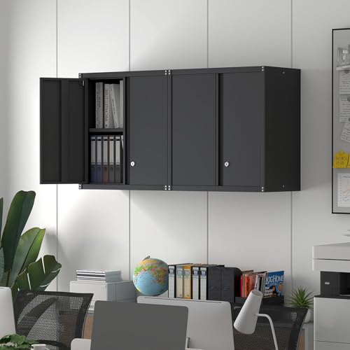 STEELIST Hängeschrank Schwarz, Stahl Wandschrank abschließbar–Hängeschrank mit verstellbarem Einlegeboden, 2 Schlüsseln & Wandmontage-Set, Schwimmender Schrank für Homeoffice, Hauswirtschaftsraum