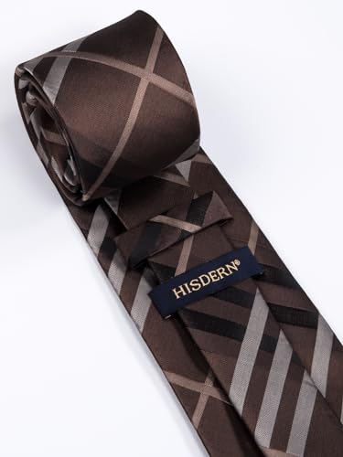 Image of HISDERN Ties for Men Formal Business Plaid Checked Mens Ties and Pocket Square Set Classic Wedding Necktie Handkerchief