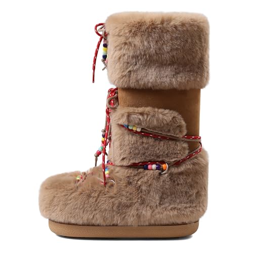 North Oak Womens Snow Boots Fuzzy Y2k Black Snow Boot Knee High Round Toe Fashion Comfy Winter Furry Faux Fur Boots Shoes