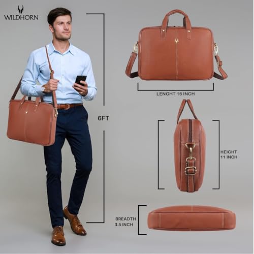 Image of WildHorn Leather Laptop Messenger Bag for Laptop /MacBook up to 15 inch| Padded Laptop Compartment |Office Bag I 365 Days Warranty