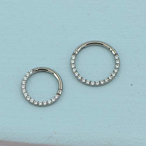 Oufer Titanium Daith Earring Hoop Solid G23 Cartilage Tragus Helix Rings 16G Titanium Septum Piercing Jewelry Hinged Segment Hoop With Clear Cz Paved #TOP7