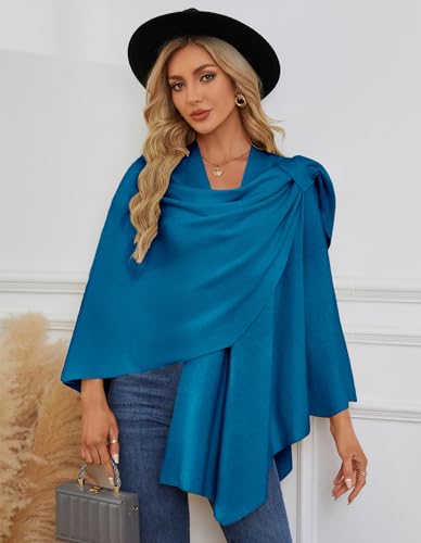 Image of PULI Womens Cross Front Poncho Shawl Wrap Elegant Wedding Formal Gift
