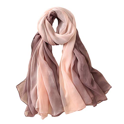 Da.Wa Primavera e L'Estate Scialle Moda Selvaggia Sciarpa Gradiente Long Beach Asciugamano Protezione Solare Sciarpa di Seta Scialle Doppio Uso Donna Gradiente di Polvere di caffè Leggero