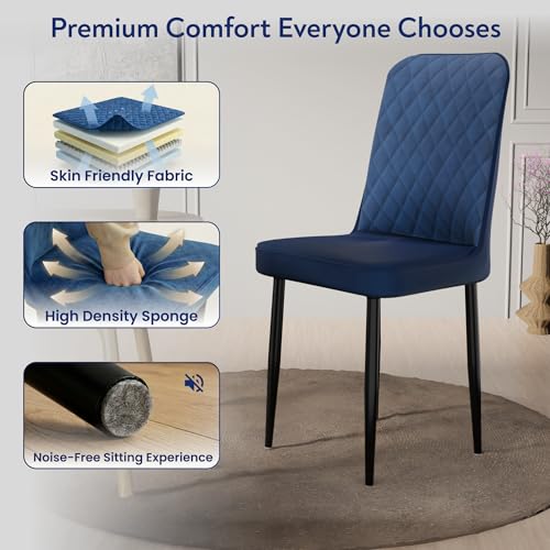 Image of IKON Premium Velvet Dining Chair with Cushioned Seat & Metal Legs | Premium Accent Chair for Living Room, Bedroom & Balcony | D.I.Y (Midnight Blue)