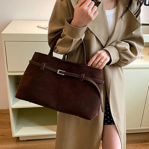 Dark Brown Retro Suede Tote, Fashion Shoulder Bag, Travel Shopping Purse (coffee) by Bryqona - Used condition - Image 2