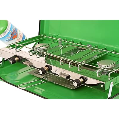 Flame King YSNBBQ-136M 3-Burner Portable Camping Stove Grill w/Toast Tray, Great for Outdoor Cooking, Backpacking, Hiking, Emergency, Compatible with 1LB Propane Gas Bottle