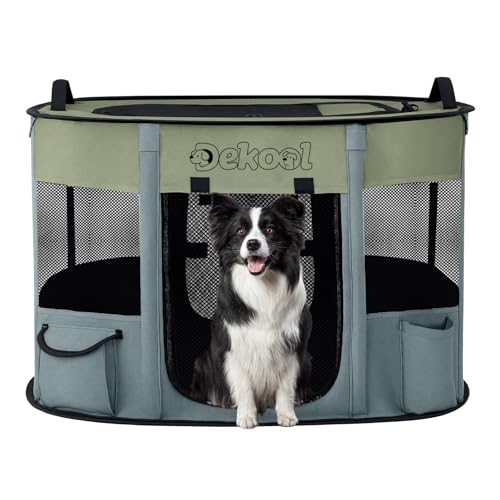 Foldable Dog Cat Playpen Portable Dog Crate for Puppies Cat Puppy Play Pen for Indoors Kennel Tent Crate for Indoor Outdoor Travel Camping Use with Carrying Case (Green M)