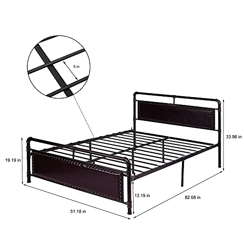 Waytrim Metal Bed Frame Queen Size, Metal Platform Bed Frame With Vintage Headboard And Footboard, Wrought Iron Bed Frame Heavy Duty Steel Slat, No Box Spring Needed, Retro Water Pipe Design, Brown #TOP1