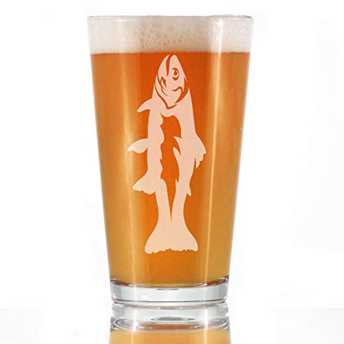 Trout - Pint Glass for Beer - Trout Fishing Gifts for Fisherman - Fun Fish Cups & Lake House Decor - 16 oz