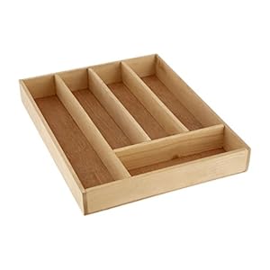 Premier Housewares Cutlery Drawer Organiser, 5 Compartment Birchwood Utensil Tray, Wooden Flatware & Silverware Holder, Kitchen Drawer Insert for Spoons Forks Knives (W30 x D38 x H5 cm)