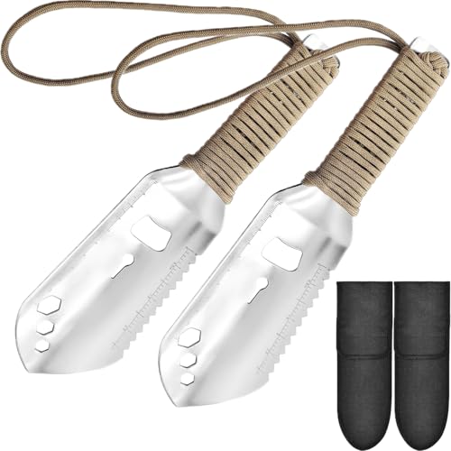 PWPAM Aluminum Shovels Ultralight Backpacking Trowel Aluminum Camping Shovel Durable Hiking Trowel Mini Outdoor Shovel with 7-Strand Paracord Rope - Set of 2