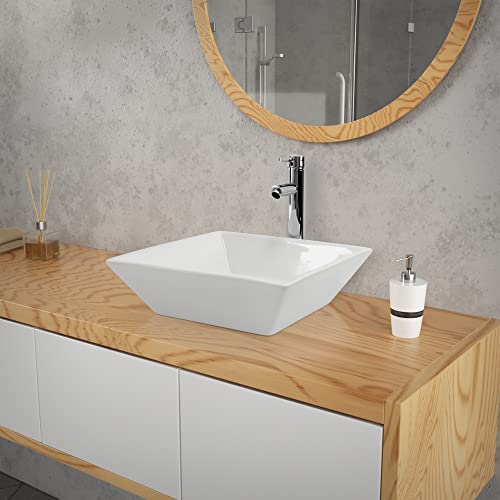 ML-Design Lavabo en Céramique Blanc Brillant, 41 x 41 x 12 cm, Carré, Vasque à Poser sur Plan de Toilette, Lave-Mains Évier pour la Salle de Bain/WC Invités, Design Moderne, sans Matériel de Montage