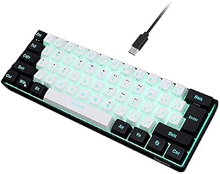 Snpurdiri Przewodowa klawiatura gamingowa 60%, mechaniczne uczucie, mała, mini, przenośna, kompaktowa klawiatura RGB do PC, Mac, biura, gier (61 klawiszy, czarno-biała)